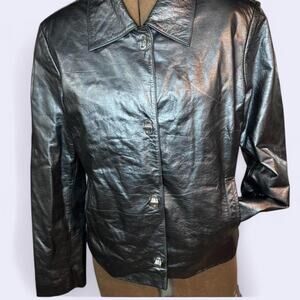 Vintage y2k Liz Claiborne charcoal / gun metal metallic leather jacket
